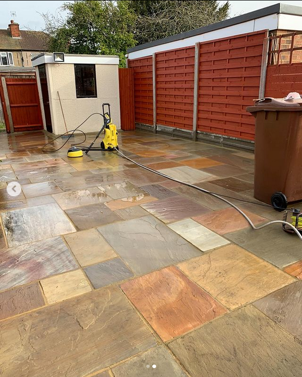 Indian stone patio after pressure wash